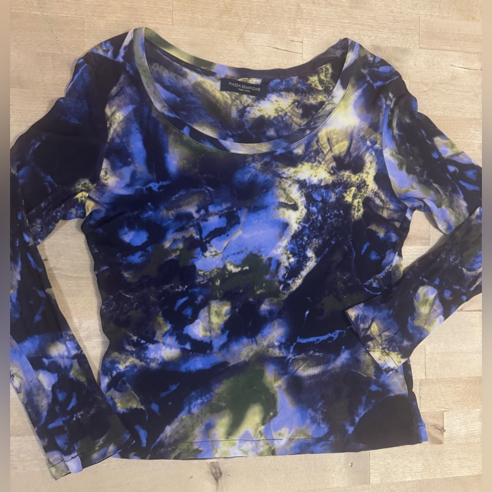 Piazza Sempione Semi-Sheer Long Sleeve Stretch Blouse
